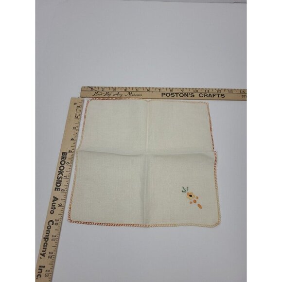 Vintage Hand Made Embroidered Linen Tablecloth and 4 Napkins Orange Floral - Picture 7 of 10